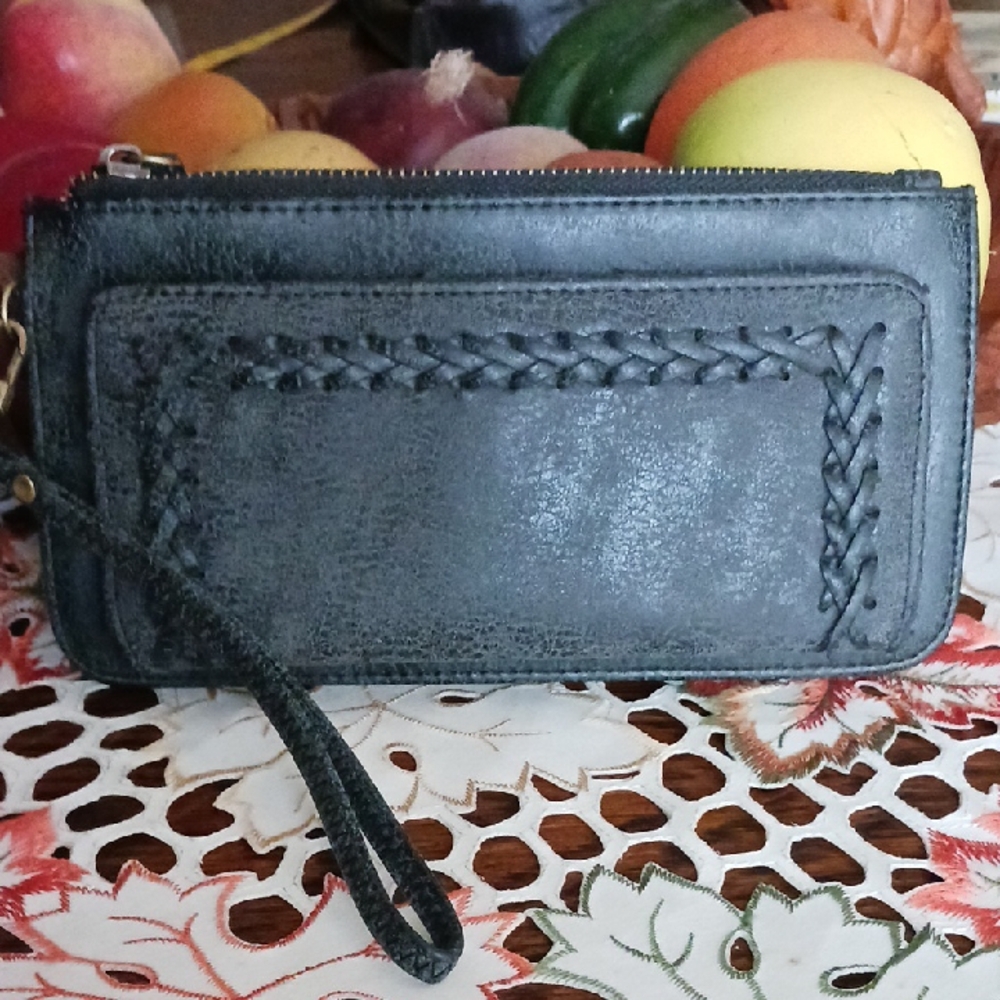 Elegant Black Vegan Leather Wristlet